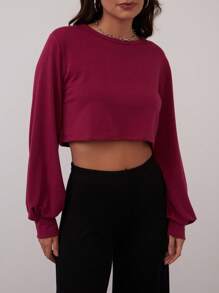 SHE(IN) BRASIL 素色燈籠袖短款運動衫 - 玫紅色 - 查看 5