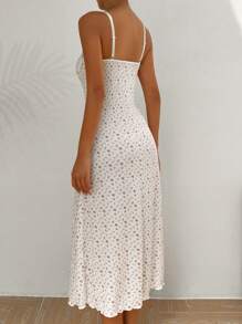 CottageSlumber 小碎花印花开叉大腿吊带睡衣长款睡裙