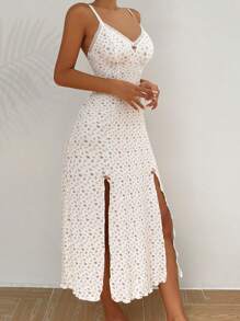 CottageSlumber 小碎花印花开叉大腿吊带睡衣长款睡裙