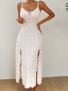 CottageSlumber 小碎花印花开叉大腿吊带睡衣长款睡裙