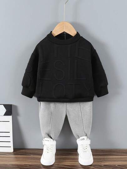 SHEIN 男小童字母圖案衛衣和衛褲