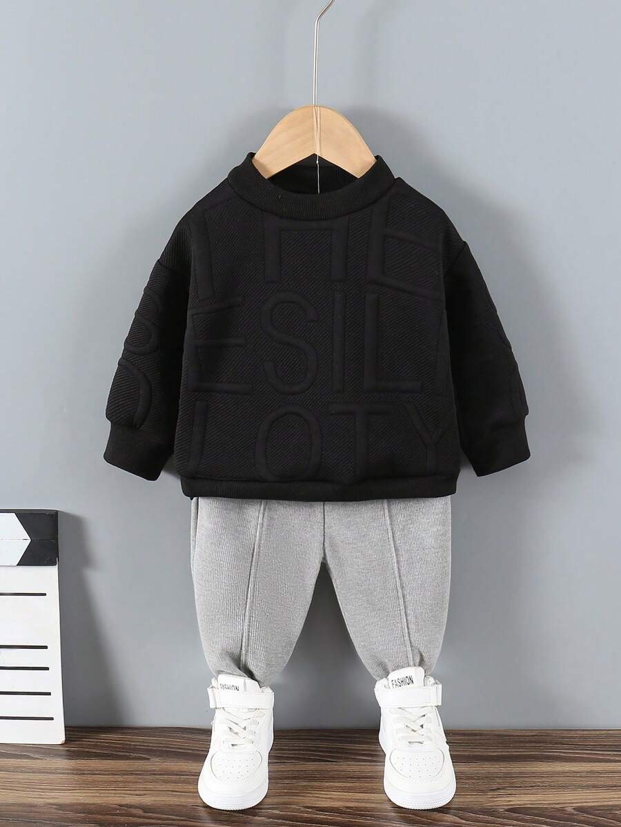 SHEIN 男小童字母圖案衛衣和衛褲 - 彩色 - 查看 1