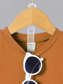 SHEIN 男小童老虎印花T恤和短褲 - 棕色 - 查看 3