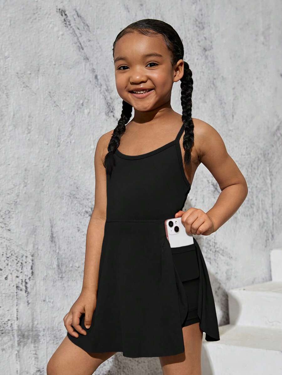 SHEIN Young Girl Solid Sports Dress With Phone Pocket