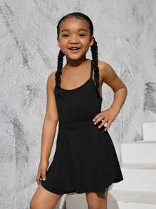 SHEIN Young Girl Solid Sports Dress With Phone Pocket