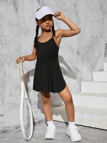 SHEIN Young Girl Solid Sports Dress With Phone Pocket