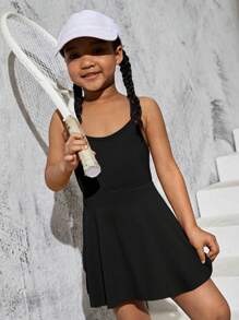 SHEIN Young Girl Solid Sports Dress With Phone Pocket