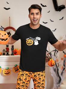 Hombres Conjunto de pijama con estampado de halloween - Multicolor - Ver 3