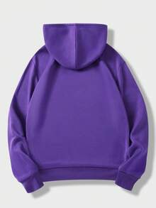 Manfinity Homme Nam Đồ họa Chữ cái Túi kangaroo Dây rút Lót nhiệt Hoodie - Màu tím - Xem 2