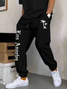 Manfinity Lỏng lẻo phù hợp Nam Quần thể thao Với In thư Và Eo dây rút - màu đen - Xem 1