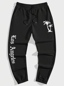 Manfinity Lỏng lẻo phù hợp Nam Quần thể thao Với In thư Và Eo dây rút - màu đen - Xem 3