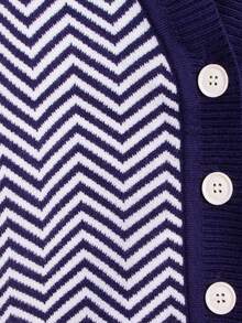 Chico joven Cárdigan con patrón de cheurón de color combinado con parche con bolsillo - azul real - Ver 3