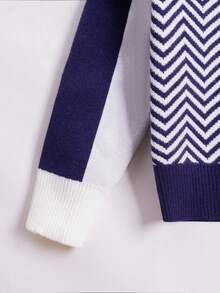 Chico joven Cárdigan con patrón de cheurón de color combinado con parche con bolsillo - azul real - Ver 4