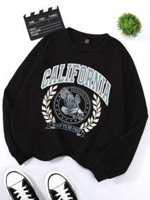 SHEIN EZwear Plus Letter Graphic Drop Shoulder Sweatshirt Graduation,Back To School Outfits,Graduation,Teacher Outfits For Women,Back To School Pullover Fall Outfit Winter Autumn