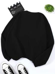 SHEIN EZwear Plus Letter Graphic Drop Shoulder Sweatshirt Graduation,Back To School Outfits,Graduation,Teacher Outfits For Women,Back To School Pullover Fall Outfit Winter Autumn