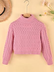 SHEIN Tween Girl Turtleneck Drop Shoulder Sweater - Pink - View 1