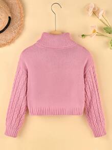 SHEIN Tween Girl Turtleneck Drop Shoulder Sweater - Pink - View 2