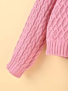 SHEIN Tween Girl Turtleneck Drop Shoulder Sweater - Pink - View 3
