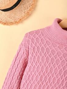 SHEIN Tween Girl Turtleneck Drop Shoulder Sweater - Pink - View 5