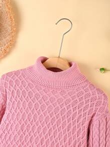 SHEIN Tween Girl Turtleneck Drop Shoulder Sweater - Pink - View 7