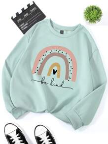 INAWLY 字母爱心印花保暖套头衫，适合冬季毕业、返校、毕业典礼、教师节等场合，女士款，秋季返校季必备 - 薄荷綠 - 查看 1