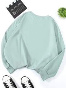 INAWLY 字母爱心印花保暖套头衫，适合冬季毕业、返校、毕业典礼、教师节等场合，女士款，秋季返校季必备 - 薄荷綠 - 查看 2