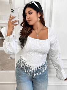 Flirla Hơn Buộc lại Tay áo loe Áo sơ mi - trắng - Xem 2