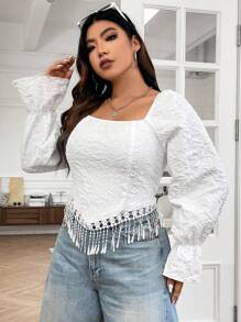 Flirla Hơn Buộc lại Tay áo loe Áo sơ mi - trắng - Xem 3