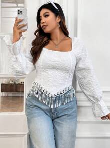 Flirla Hơn Buộc lại Tay áo loe Áo sơ mi - trắng - Xem 8