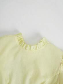 SHEIN Unity Vestido de cuello con fruncido de manga farol bajo con fruncido - Amarillo - Ver 3