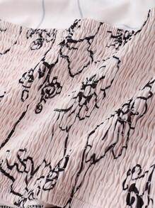 SHEIN Qutie 印花單肩短款上衣 - 米色 - 查看 4