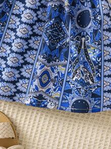 SHEIN 女小童滿版印花腰部鏤空吊帶洋裝 - 藍色 - 查看 5