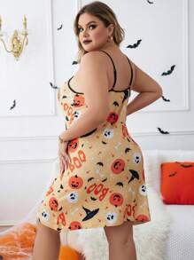Plus Halloween Print Cami Nightdress - Orange - View 2