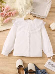 SHEIN Young Girl Contrast Lace Statement Collar Button Front Shirt