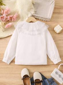 SHEIN Young Girl Contrast Lace Statement Collar Button Front Shirt