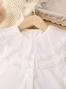 SHEIN Young Girl Contrast Lace Statement Collar Button Front Shirt