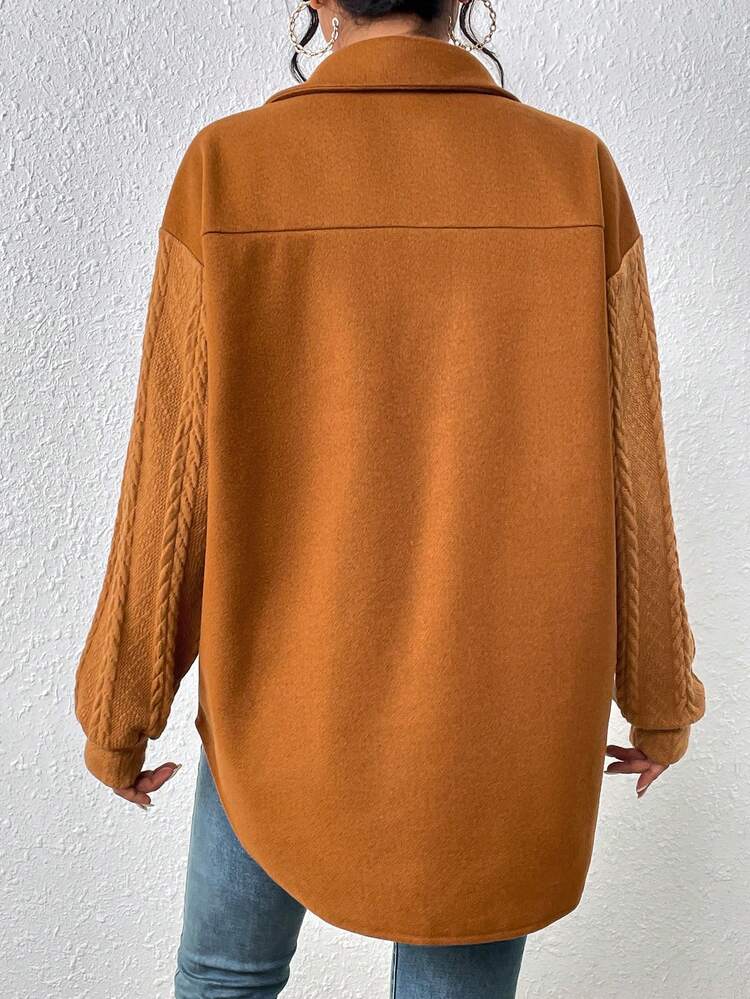 Drop Shoulder Pocket Patched Button Front Coat