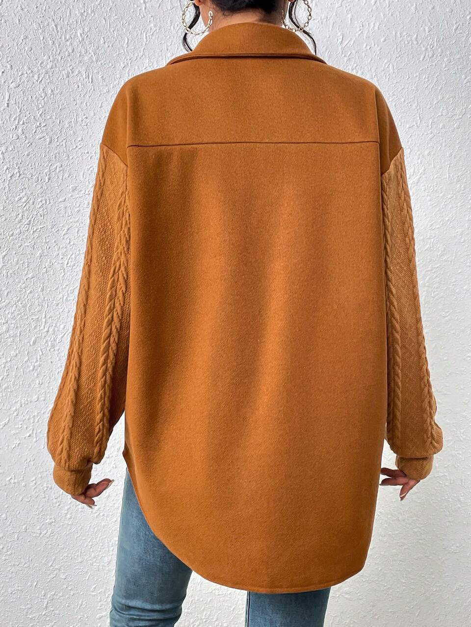 Drop Shoulder Pocket Patched Button Front Coat
