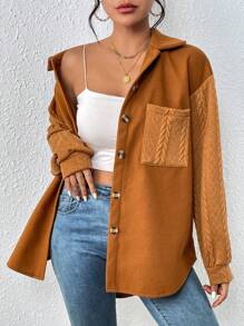 Chiquease Drop Shoulder Pocket Patched Button Front Coat - Brown - View 6