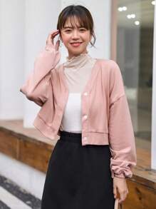 DAZY 落肩袖前紐扣運動衫 - 珊瑚粉 - 查看 10