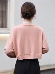 DAZY 落肩袖前紐扣運動衫 - 珊瑚粉 - 查看 3