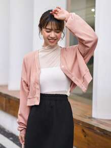 DAZY 落肩袖前紐扣運動衫 - 珊瑚粉 - 查看 6