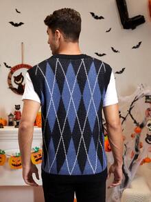 Manfinity EMRG 男士1入組幾何格紋&骷髏圖案毛衣背心 - 彩色 - 查看 2