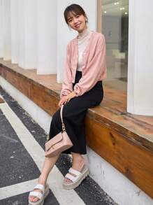 DAZY 落肩袖前紐扣運動衫 - 珊瑚粉 - 查看 8