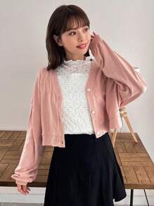 DAZY 落肩袖前紐扣運動衫 - 珊瑚粉 - 查看 12