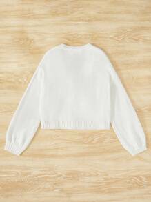 SHEIN 女大童草莓貼花落肩袖開襟衫 - 米色 - 查看 2