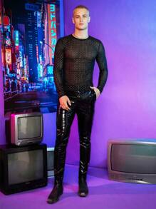 FeverCity Men Solid PU Leather Trousers - Black - View 5