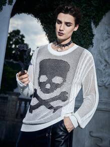 Manfinity EMRG Men Halloween Skull Pattern Pointelle Knit Top - Apricot - View 1
