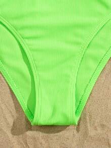 SHEIN Swim Summer Beach Plain Cut-Out Bikini Set - Lime Green - View 4