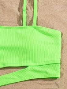 SHEIN Swim Summer Beach Plain Cut-Out Bikini Set - Lime Green - View 5